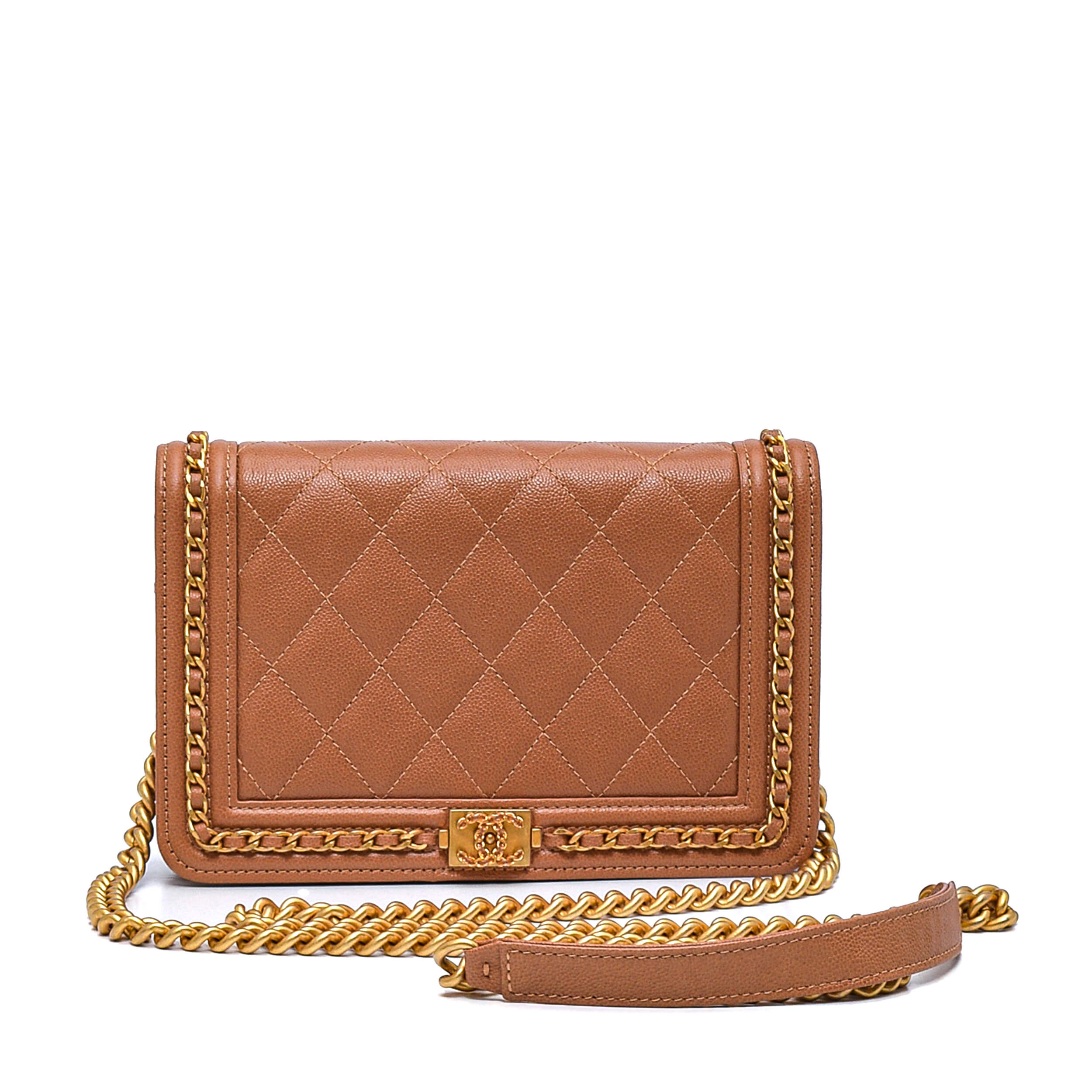 Chanel- Tan Quilted Caviar Leather Wallet on Chain Bag WOC